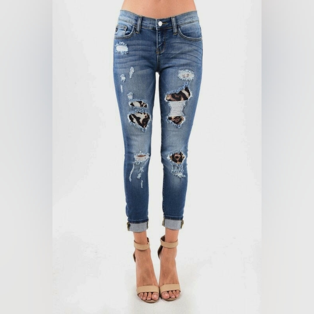 Judy Blue Distressed Leopard 1x Jeans